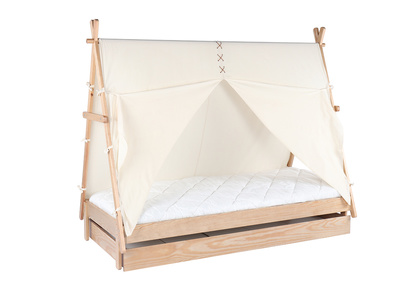 Cama infantil con almacenaje madera y algodón natural APACHE - Cama infantil con almacenaje madera y algodón natural APACHE