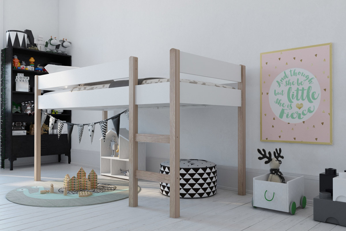 Cama infantil elevada en pino blanco ALTO