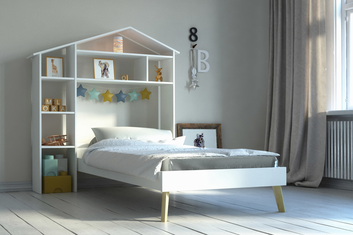 Cama infantil y cabecero con almacenaje 160 x 200 cm HOME