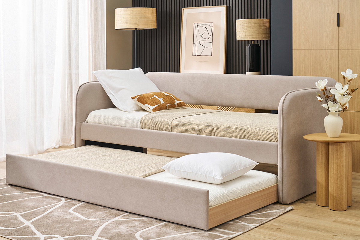 Cama nido de tela taupe 90 x 190 cm EDISON