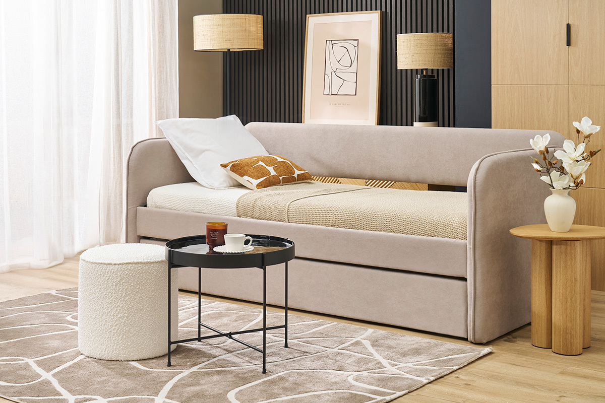 Cama nido de tela taupe 90 x 190 cm EDISON