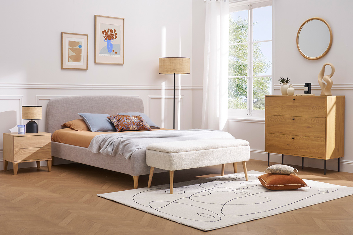 Cama nrdica 160 x 200cm tejido beige NIELS