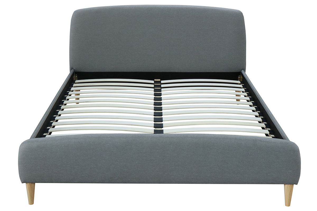 Cama nrdica tejido gris y madera 160 x 200 NIELS
