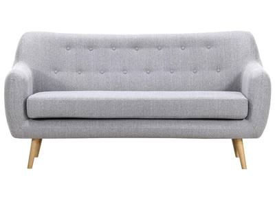 Canap&eacute; design 3 places h&ecirc;tre et tissu gris perle  OLAF