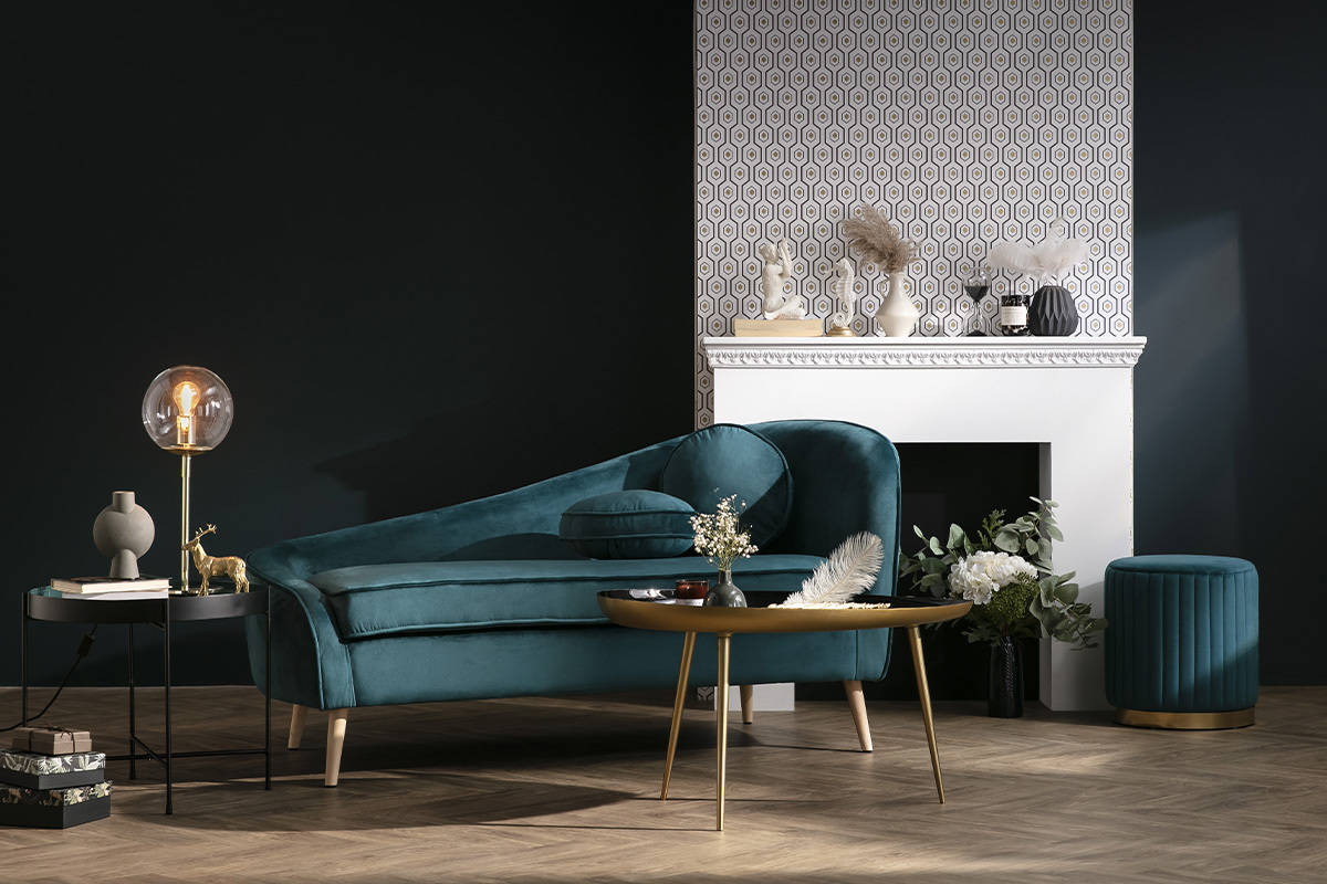 Chaise longue aterciopelada azul petrleo 160cm ICARE