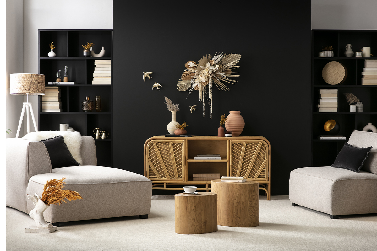 Chaise longue esquina izquierda tejido beige PLURIEL