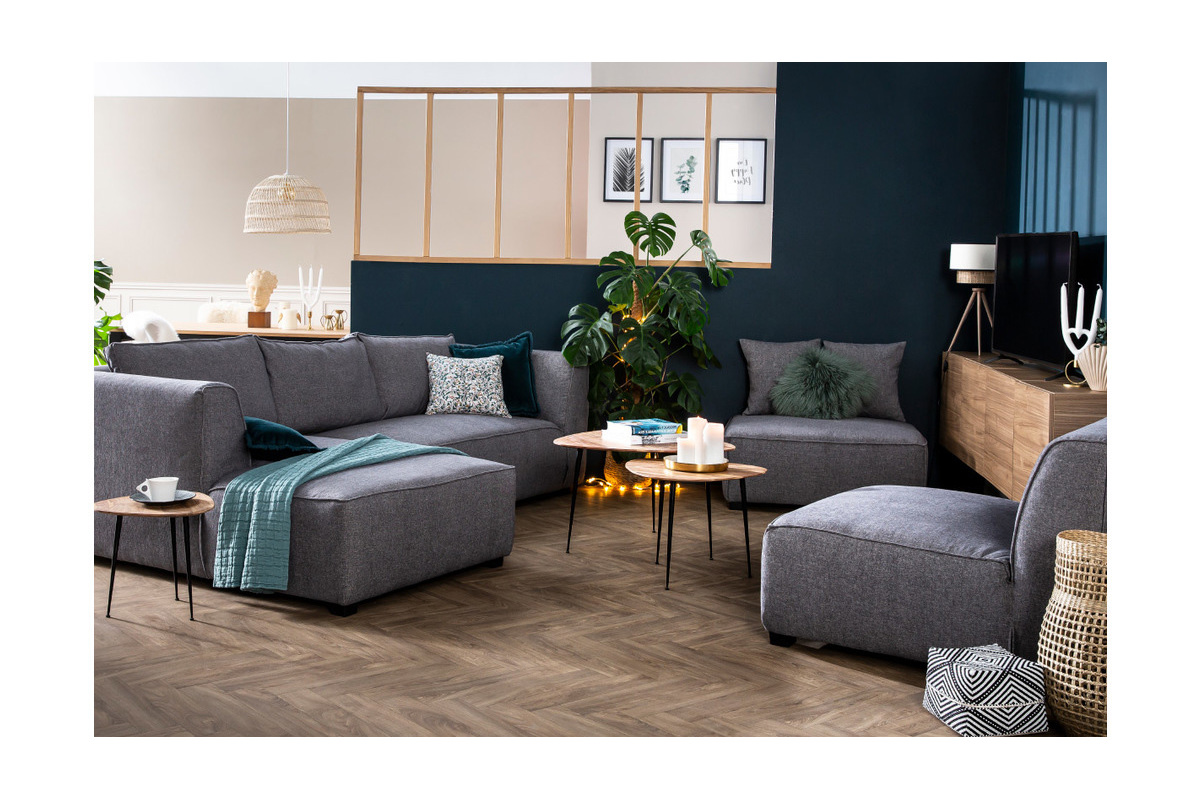 Chaise longue esquina izquierda tejido gris antracita PLURIEL
