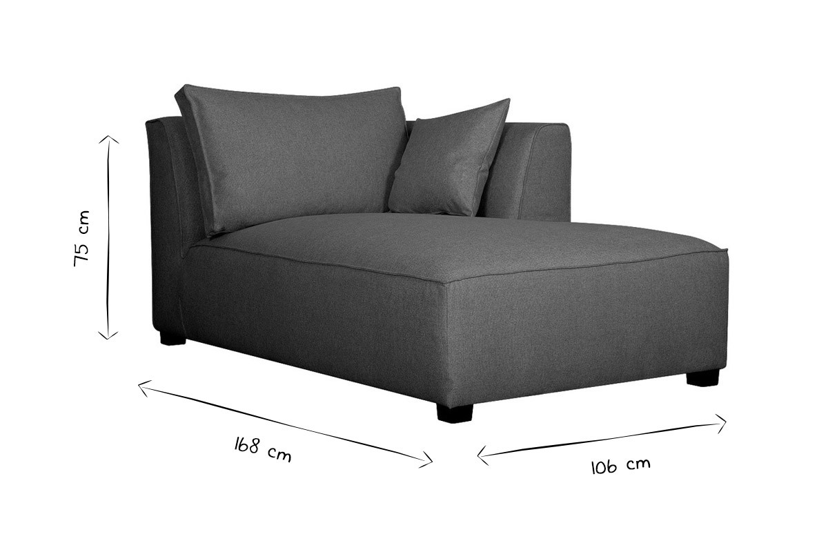 Chaise longue esquina izquierda tejido gris antracita PLURIEL