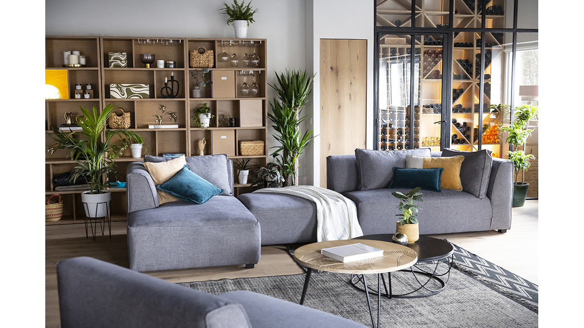 Chaise longue esquina izquierda tejido gris perla PLURIEL Miliboo