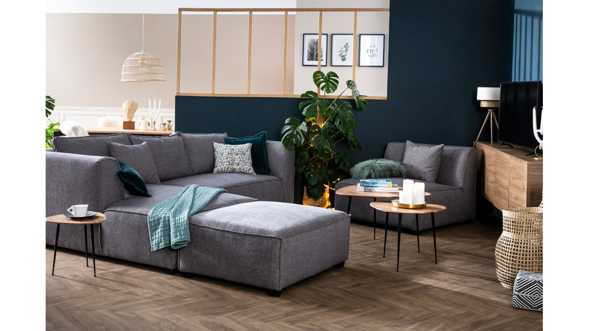 Chaise longue esquina izquierda tejido gris perla PLURIEL Miliboo