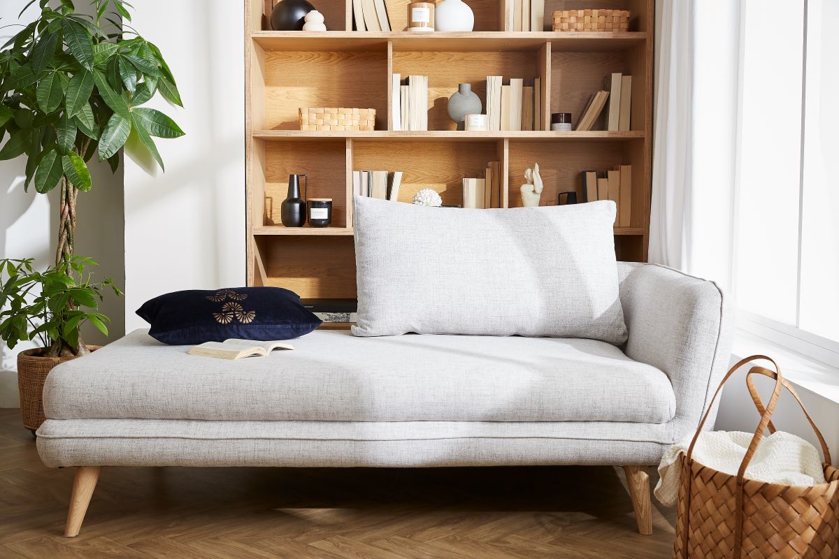 Chaise longue izquierda en tejido gris claro jaspeado CREEP