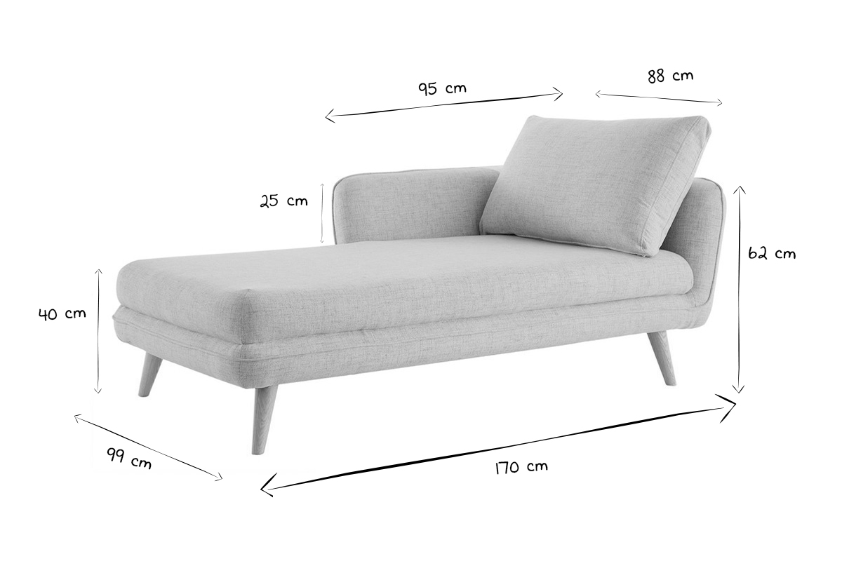 Chaise longue izquierda en tejido gris claro jaspeado CREEP