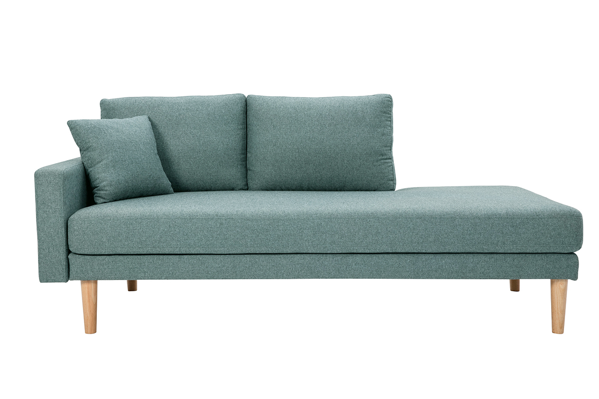 Chaise longue nrdica de tela verde grisceo y madera maciza clara 190 cm BERTILLE