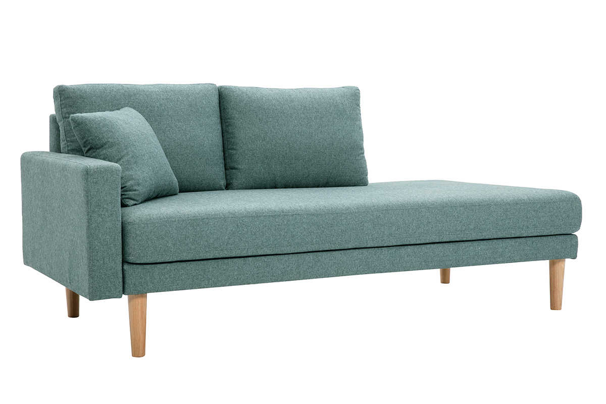 Chaise longue nrdica de tela verde grisceo y madera maciza clara 190 cm BERTILLE