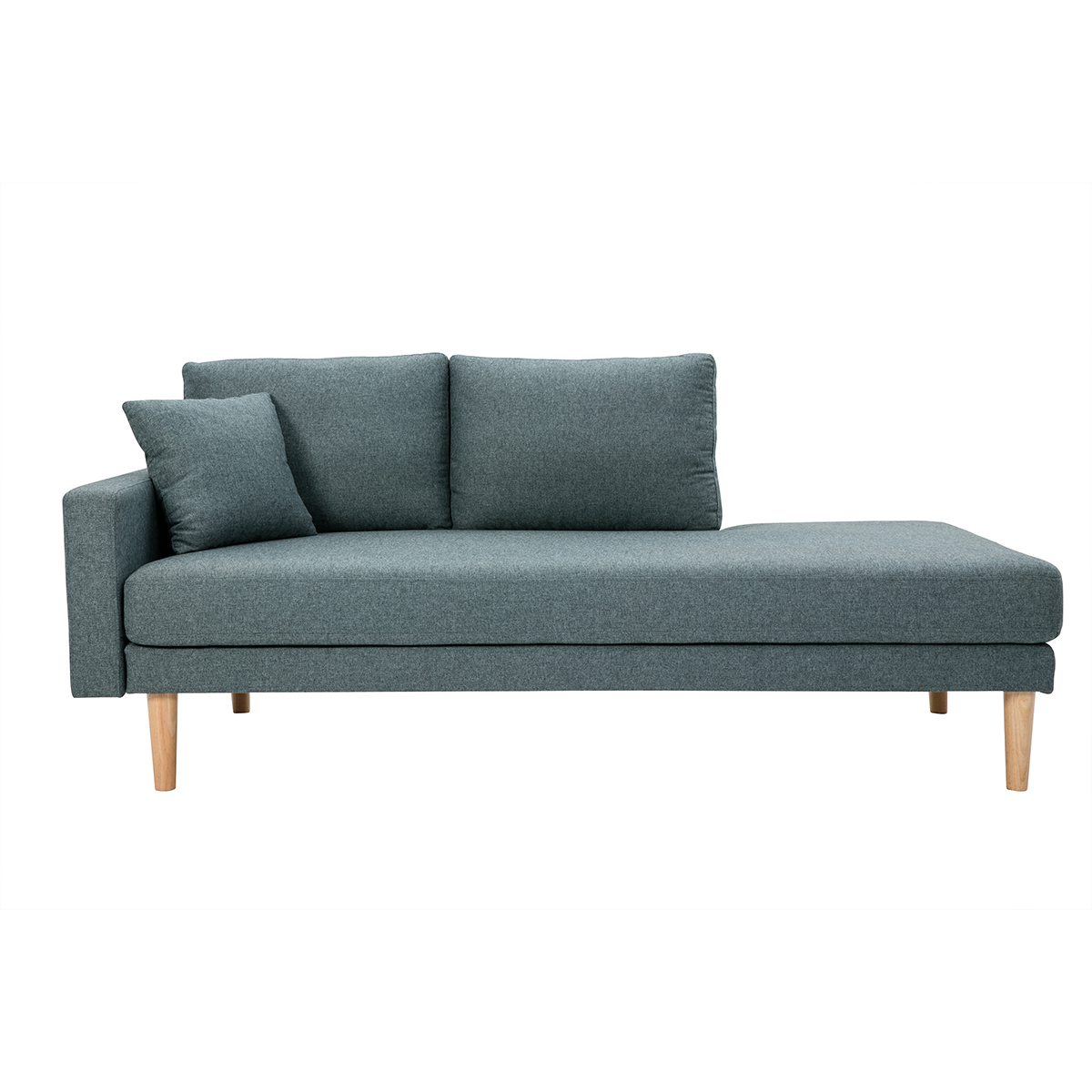 Chaise longue nórdica de tela verde grisáceo y madera maciza clara 190 cm BERTILLE