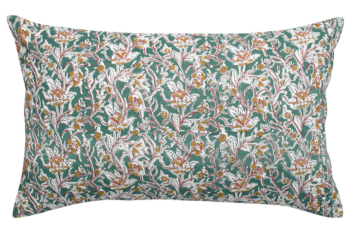 Cojn estampado de flores verde 40 x 65 cm AQUARELLE