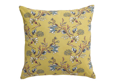 Cojín estampado flores amarillo curry 60 x 60 cm GILIA - Cojín estampado flores amarillo curry 60 x 60 cm GILIA