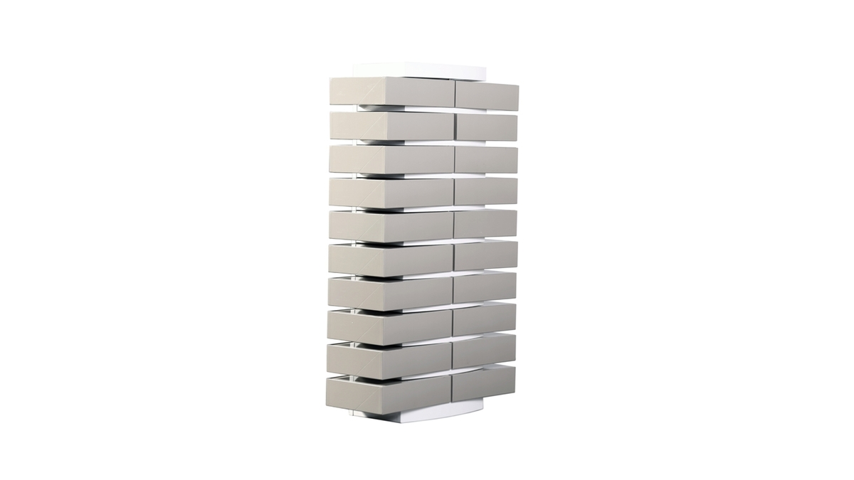 Columna de almacenaje blanca de diseo y sus 20 cajas clasificadoras gris claras