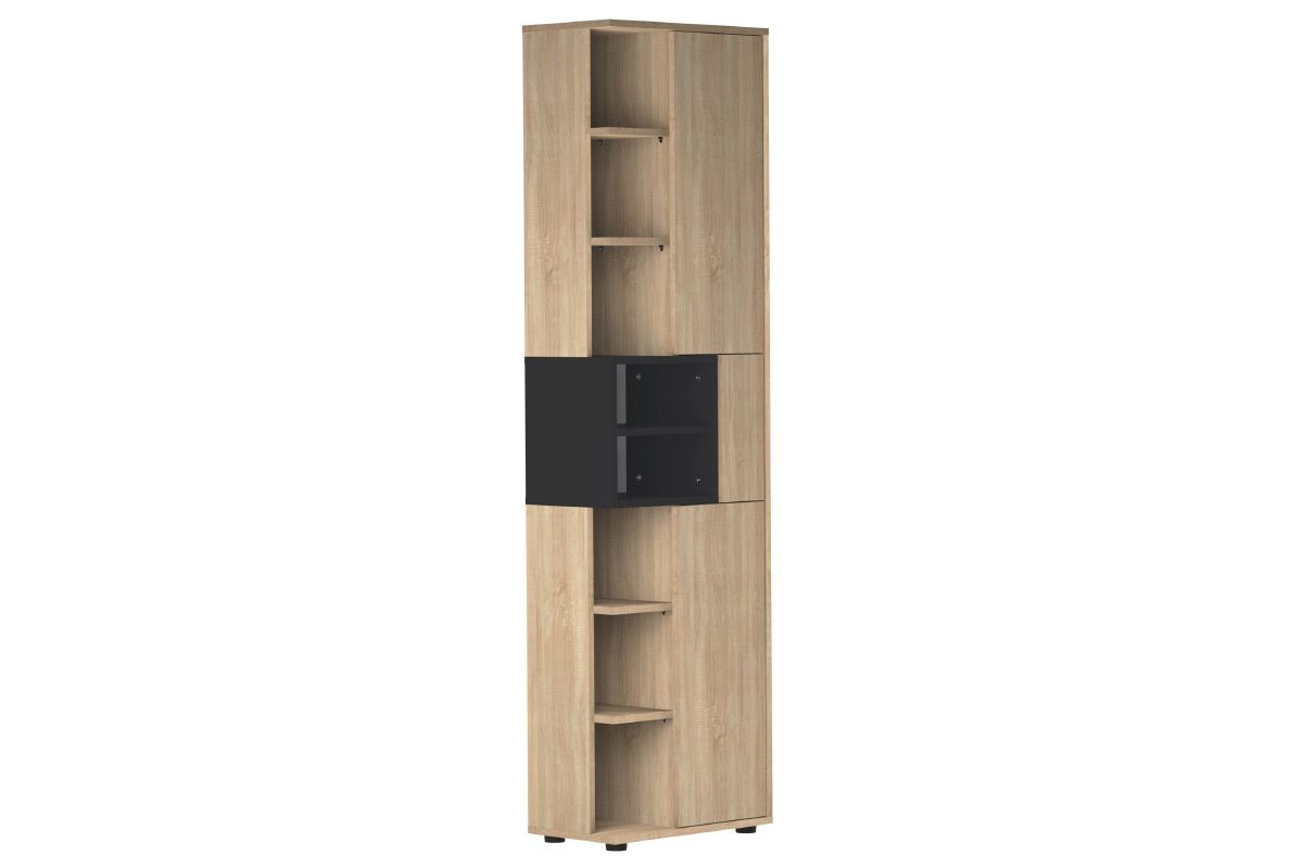 Columna de almacenaje negra y madera STELE