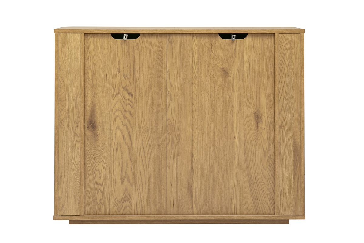 C�moda NEGAN de madera clara de roble con 3 cajones, vista trasera