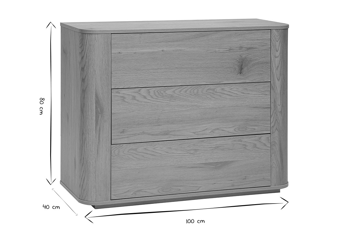 Dimensiones de la c�moda NEGAN en blanco y negro: L100 cm, H80 cm, P40 cm