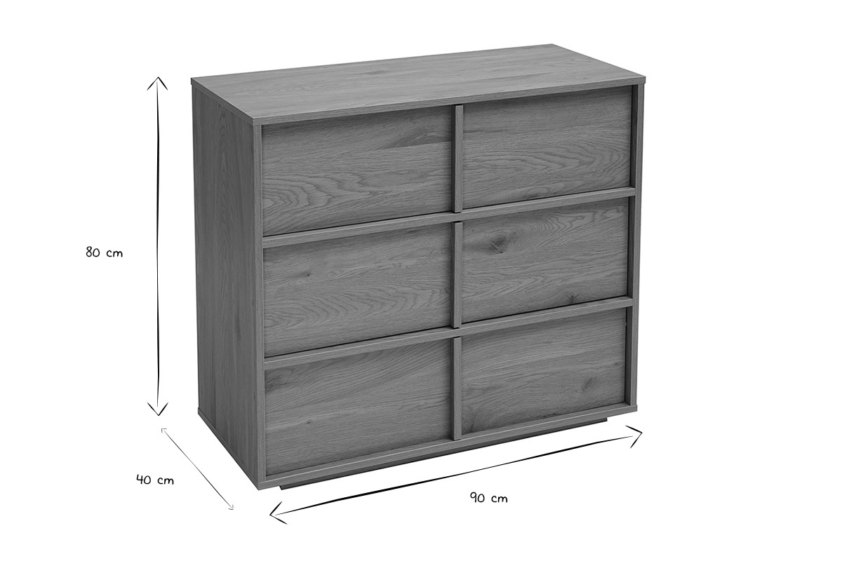 Dimensiones de la c�moda L90 cm en negro y blanco : L90 x P40 x H80 cm