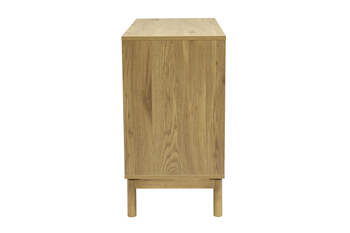 C�moda de madera de roble de 3 cajones vista de perfil, dise�o depurado y contempor�neo.