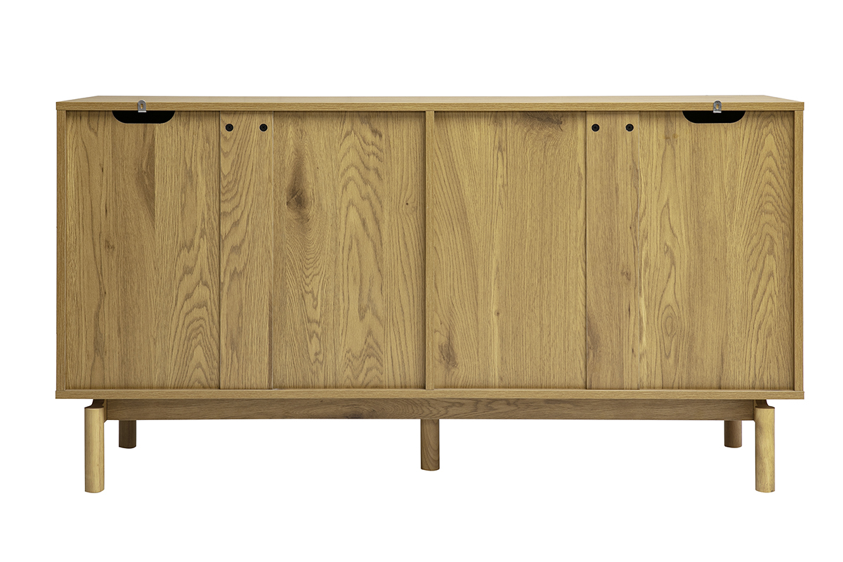C�moda de madera de roble claro con 6 cajones, vista trasera, sobre patas de madera maciza