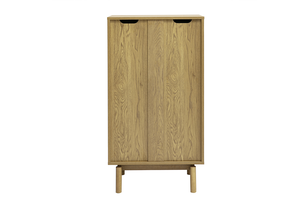 C�moda alta con acabado de madera de roble con cinco cajones vista trasera