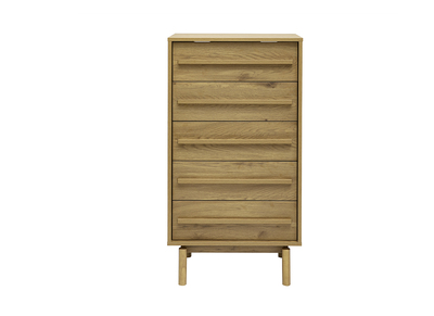 C&oacute;moda alta acabado madera roble 5 cajones L60 cm YSEULT