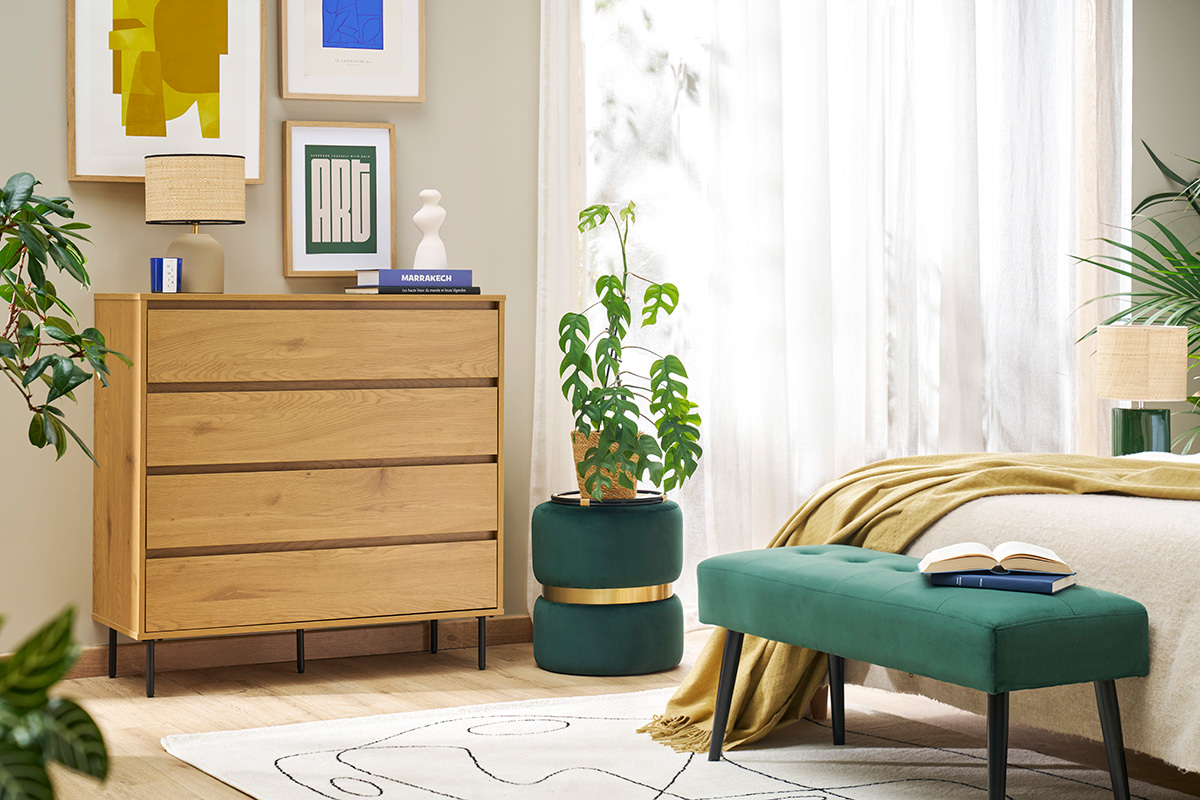 Cmoda con acabado de roble claro y 4 cajones 100 cm ARAGON