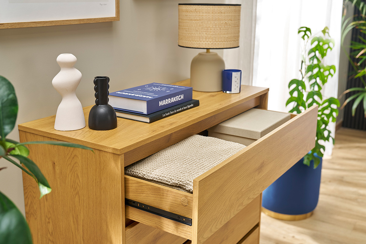 Cmoda con acabado de roble claro y 4 cajones 100 cm ARAGON