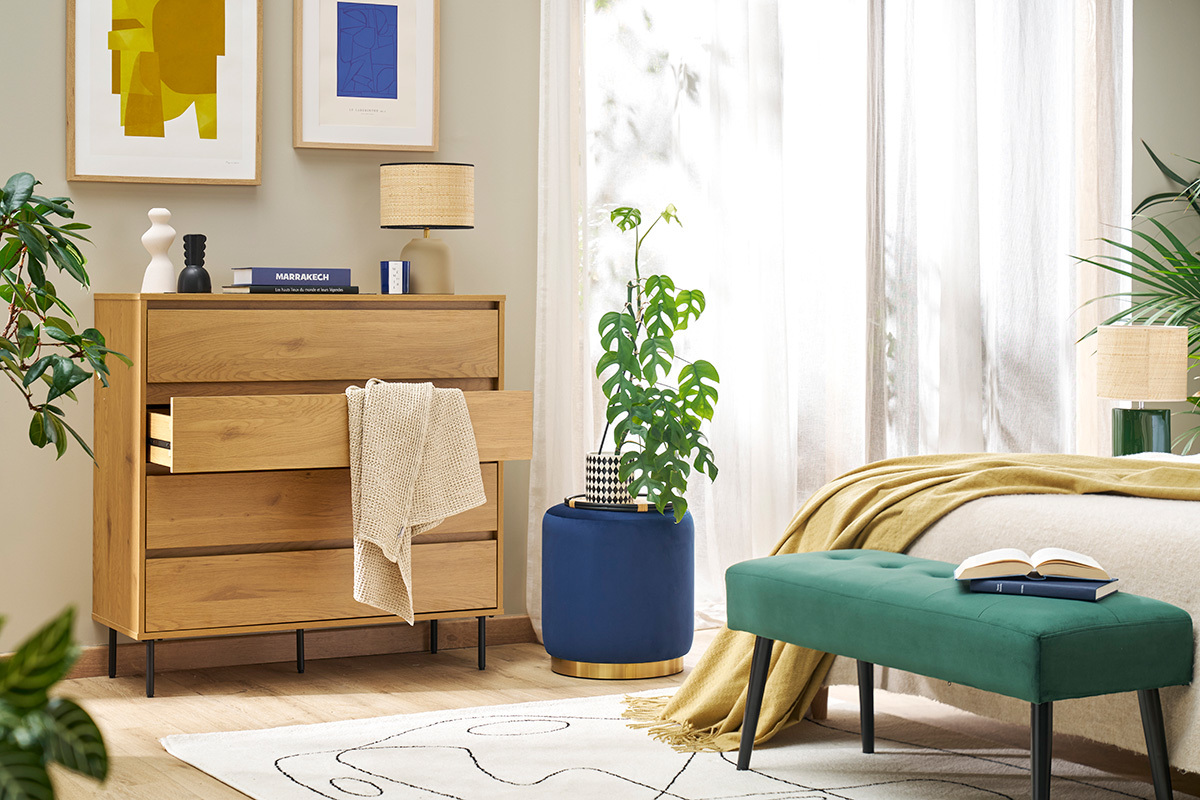 Cmoda con acabado de roble claro y 4 cajones 100 cm ARAGON