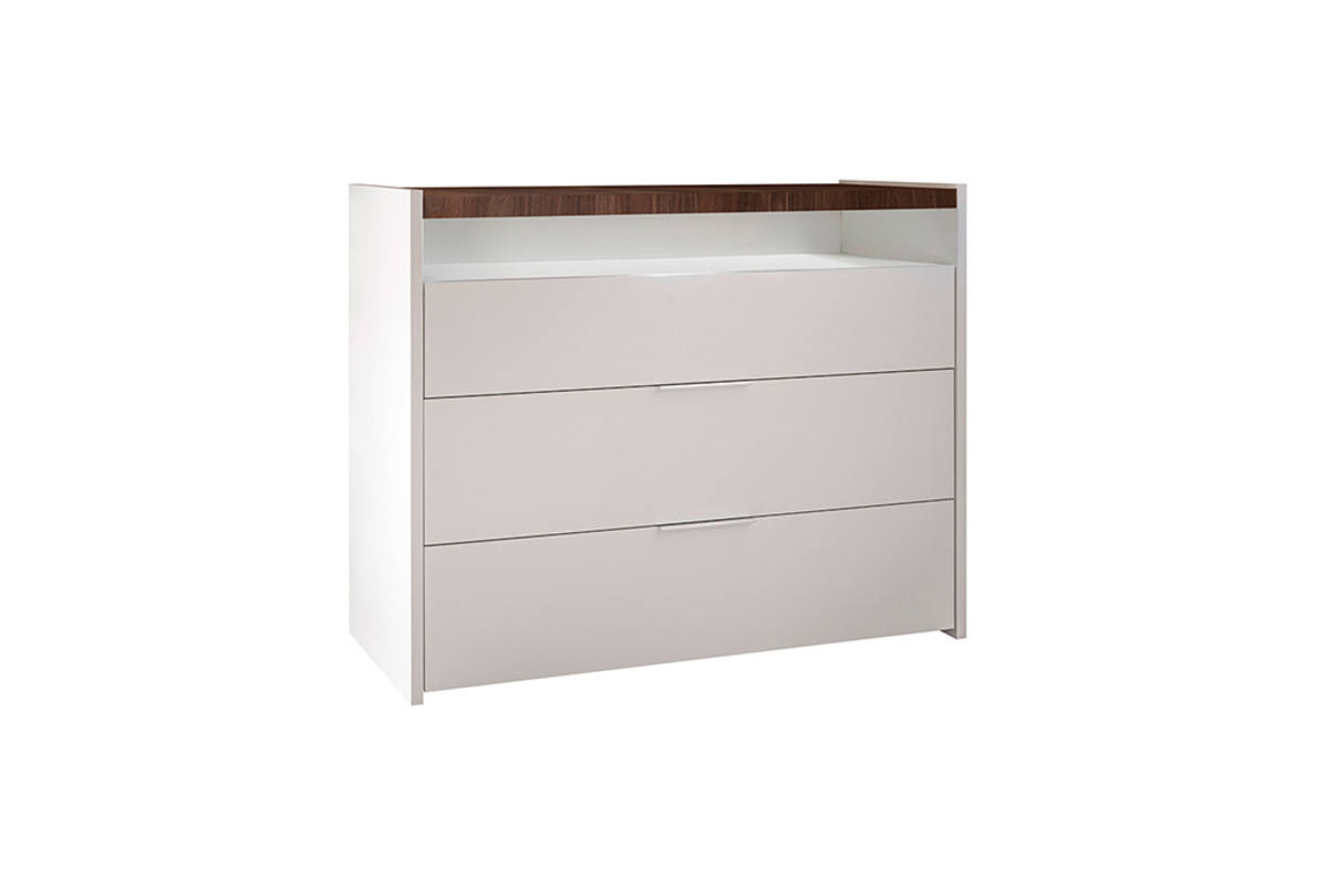 Cmoda de 3cajones blanco mate con tablero acabado nogal 110cm VERDI