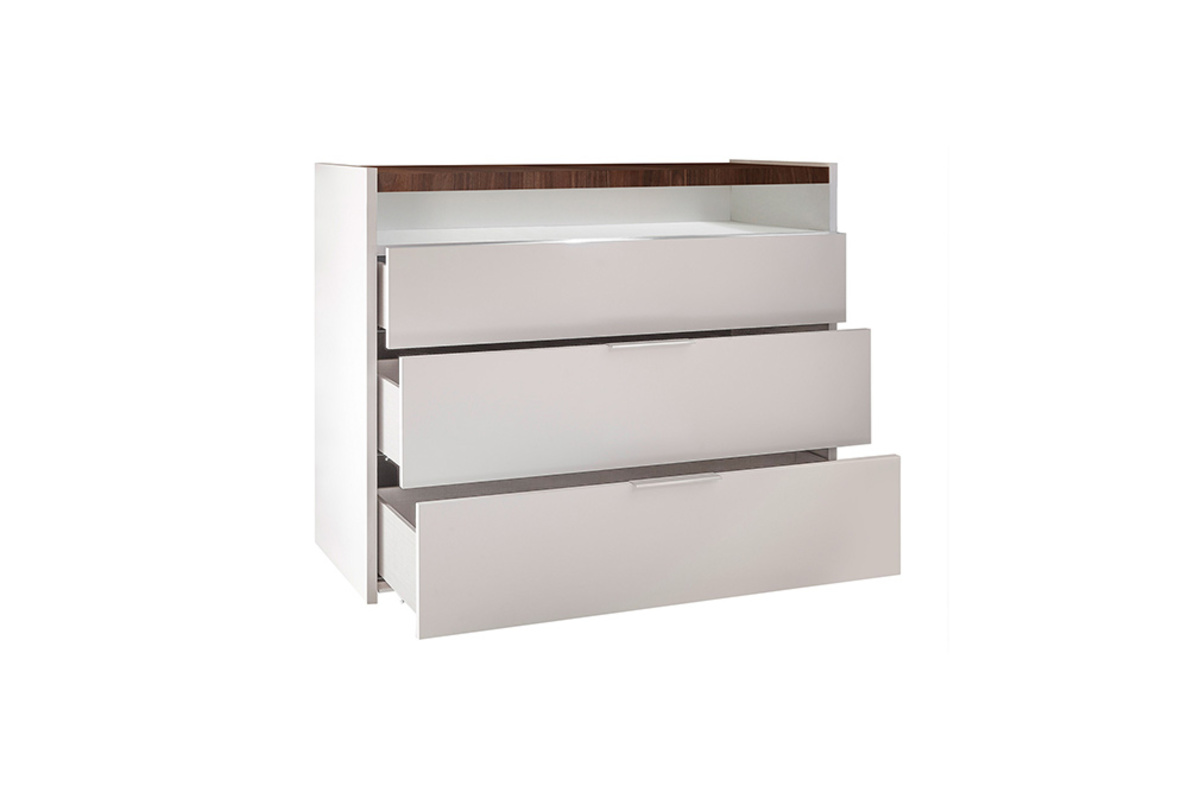 Cmoda de 3cajones blanco mate con tablero acabado nogal 110cm VERDI