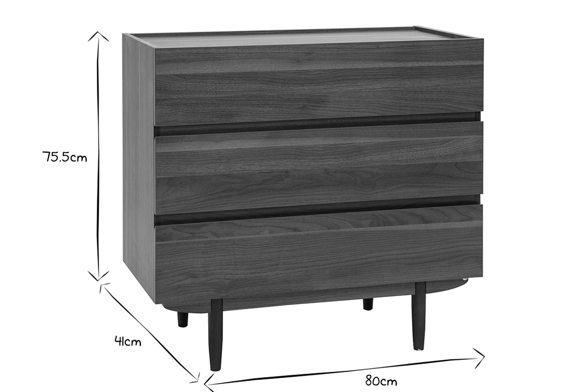 Cmoda de 3 cajones de madera oscura 80 cm SANAA