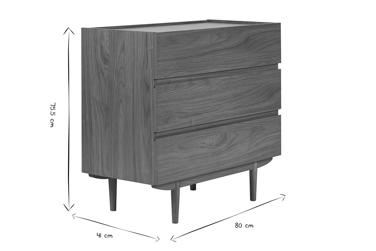 C�moda de 3 cajones de madera oscura 80 cm SANAA