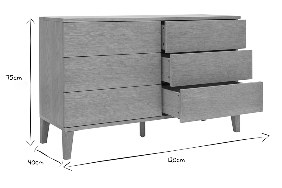 Cmoda de 6 cajones de madera clara 120 cm FREDDY