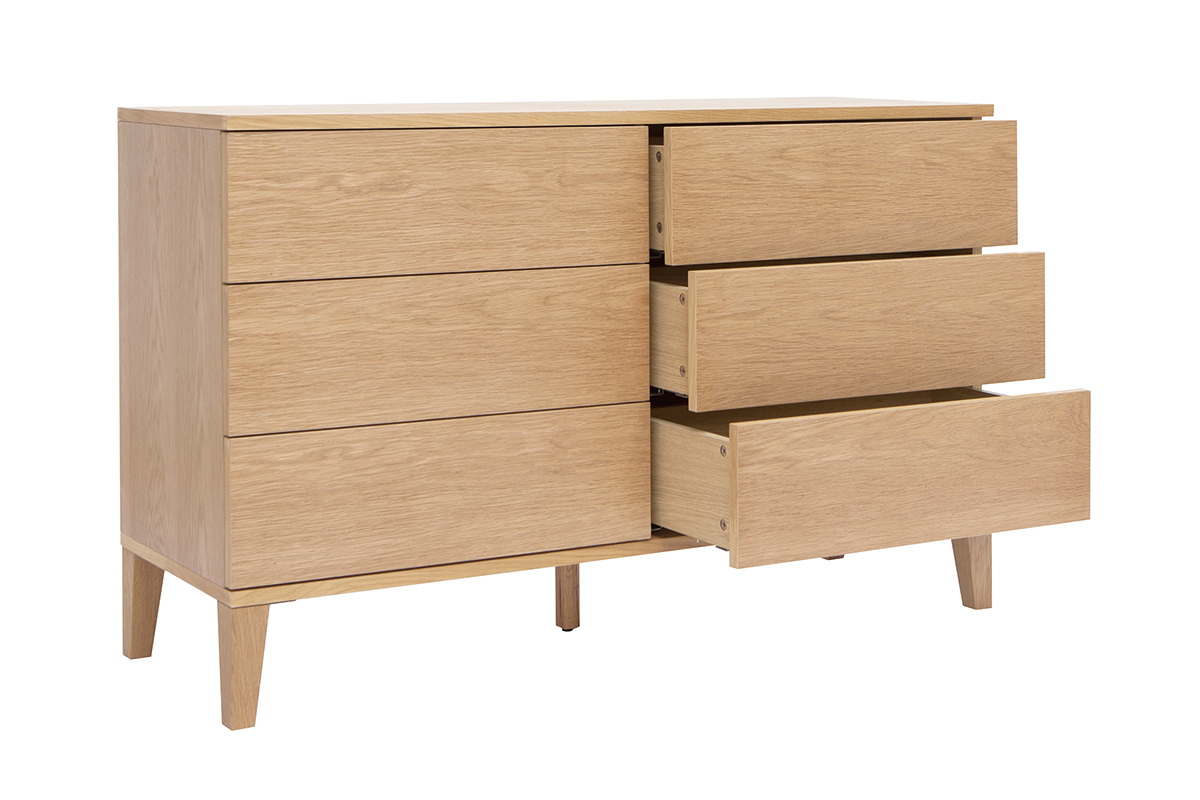 Cmoda de 6 cajones de madera clara 120 cm FREDDY