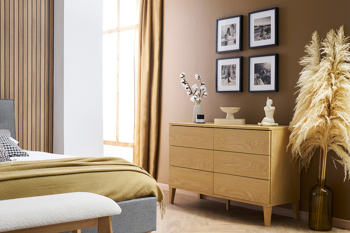 Cmoda de 6 cajones de madera clara 120 cm FREDDY