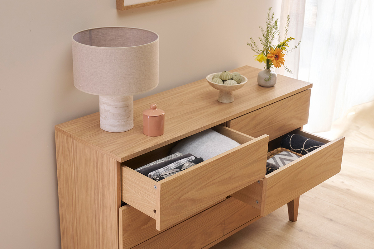 Cmoda de 6 cajones de madera clara 120 cm FREDDY