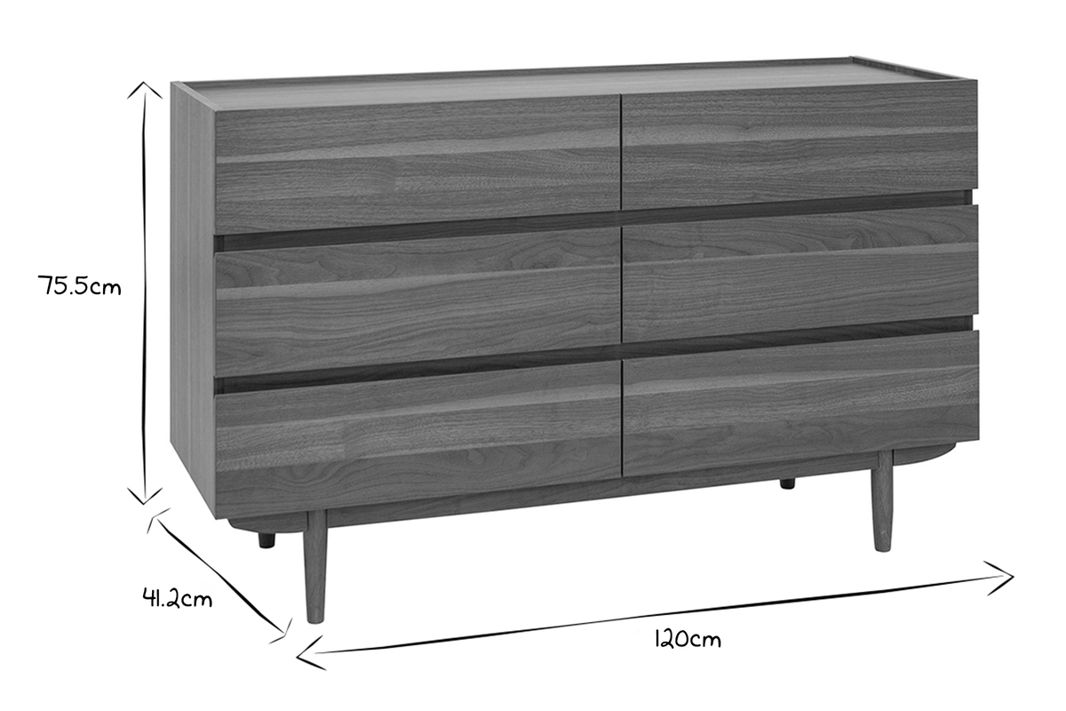 Cmoda de 6 cajones de madera oscura 120 cm SANAA