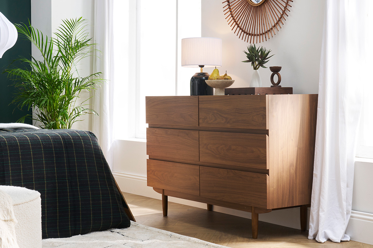 Cmoda de 6 cajones de madera oscura 120 cm SANAA