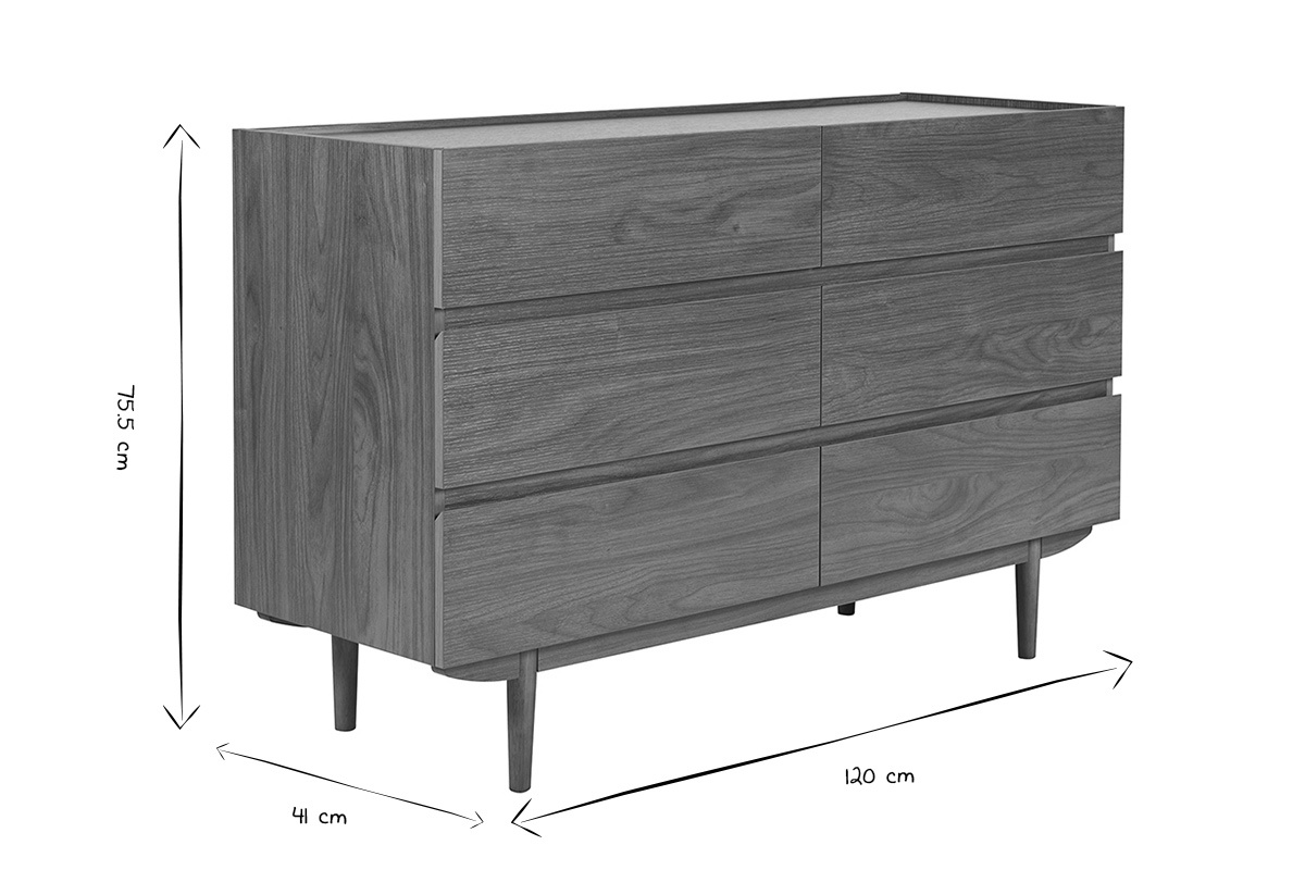 C�moda de 6 cajones de madera oscura 120 cm SANAA