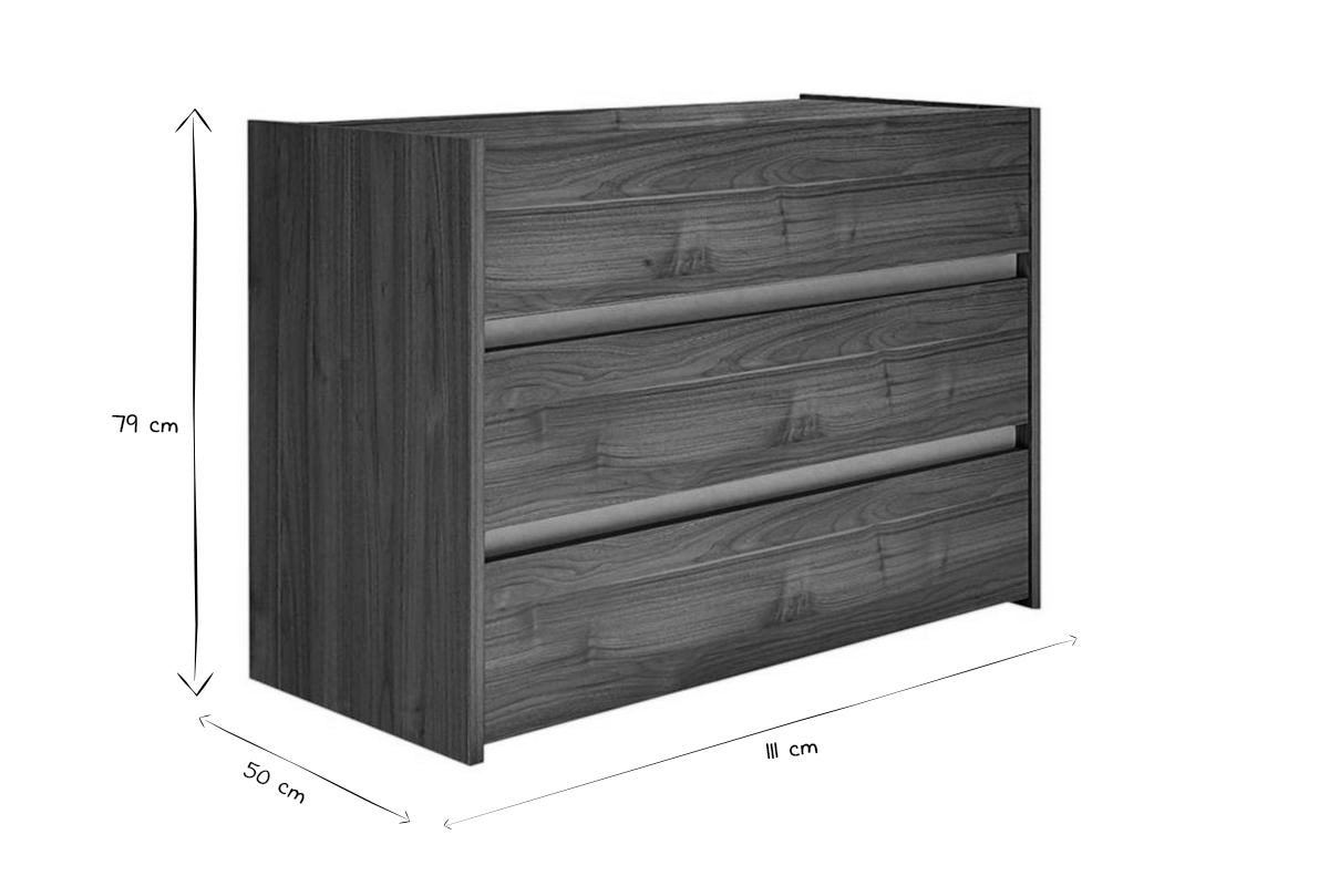 Cmoda de diseo de 3cajones con acabado nogal 111cm ODE