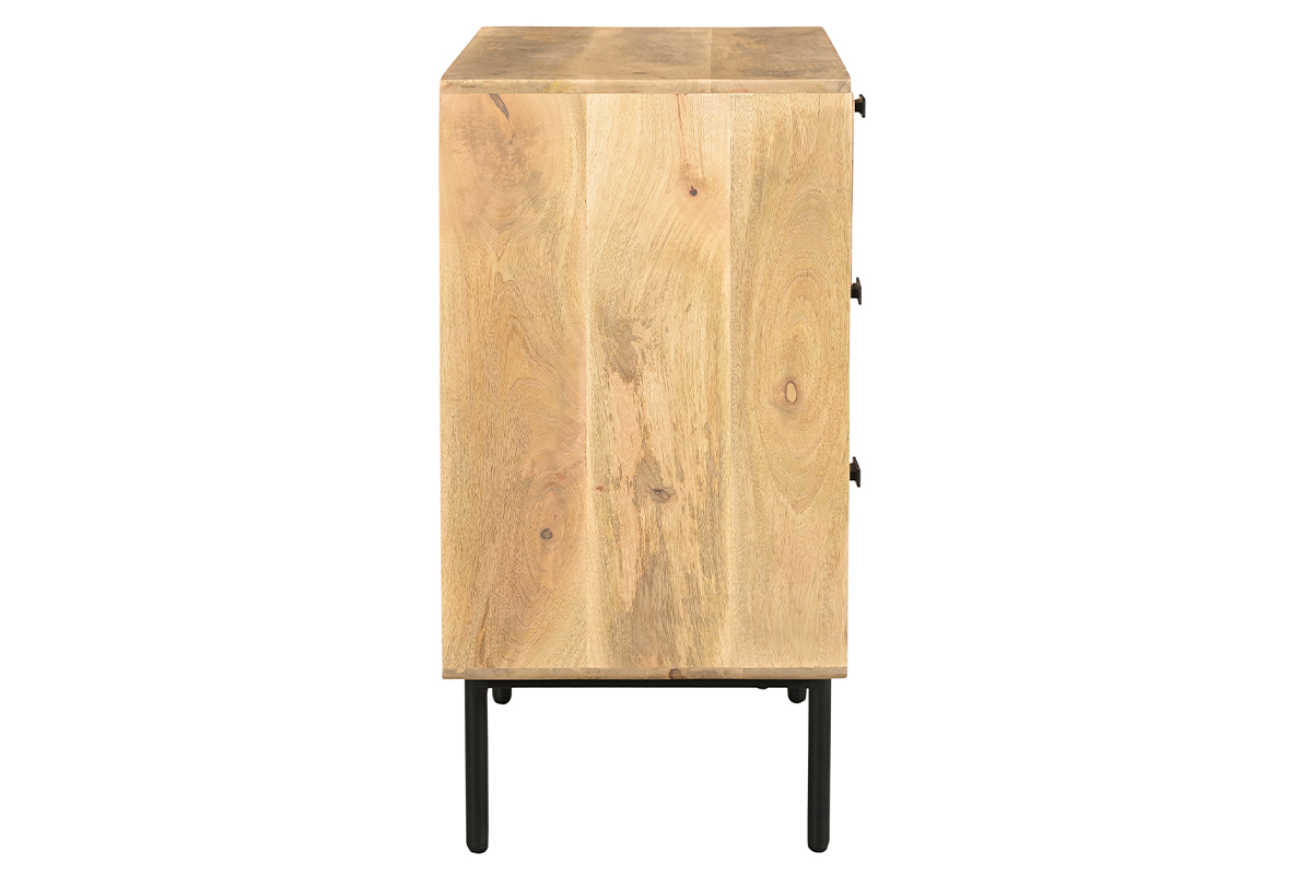 Cmoda de madera maciza de mango y metal negro con 3 cajones 70 cm JUDE