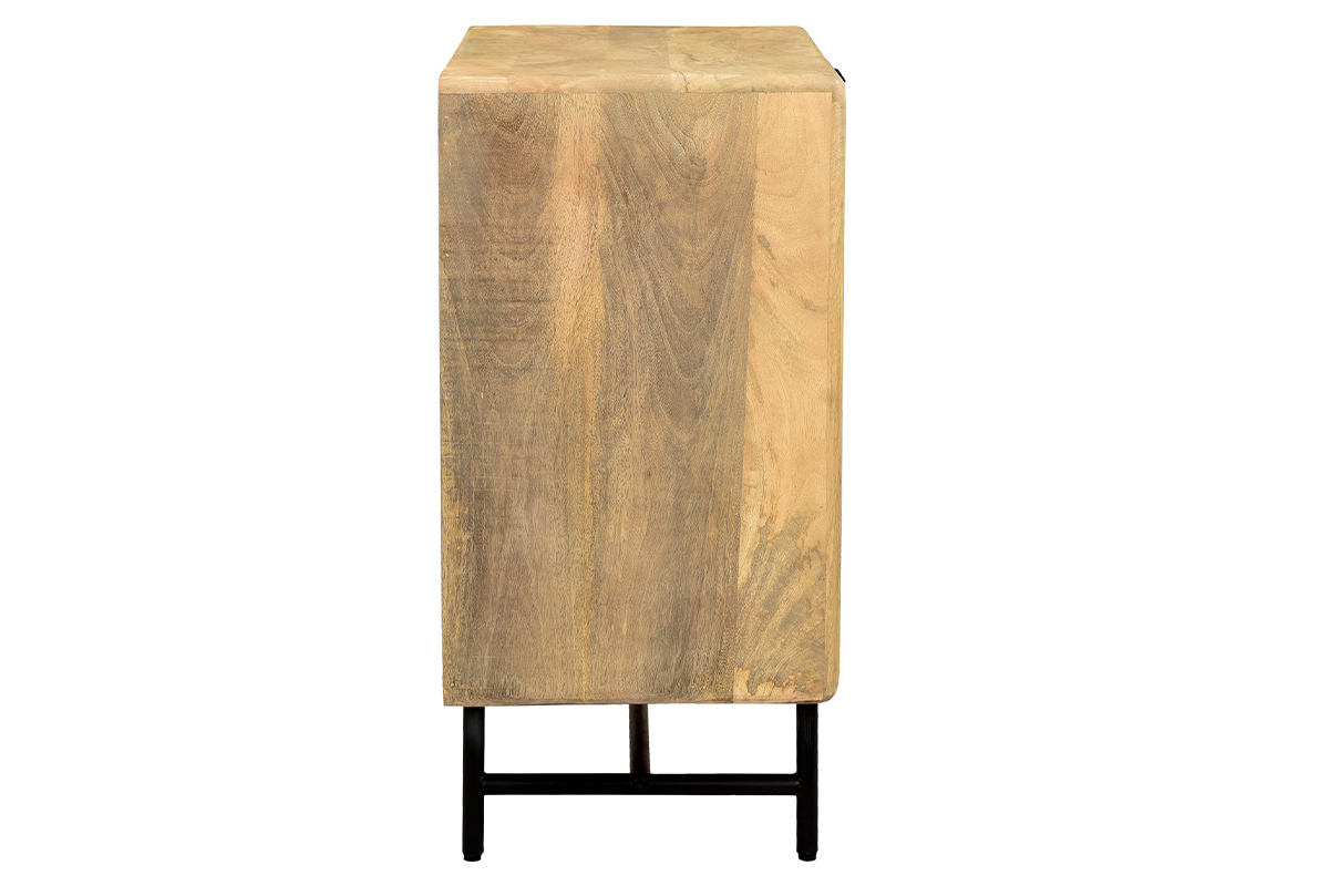 Cmoda de madera maciza de mango y metal negro grabado con 3 cajones 70 cm MORISSON