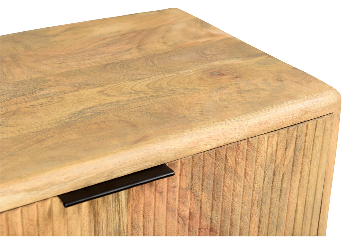 Cmoda de madera maciza de mango y metal negro grabado con 3 cajones 70 cm MORISSON