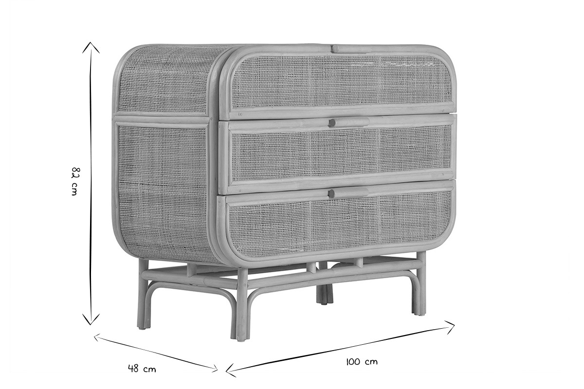 C�moda de rat�n de 3 cajones L100 cm LUWAK