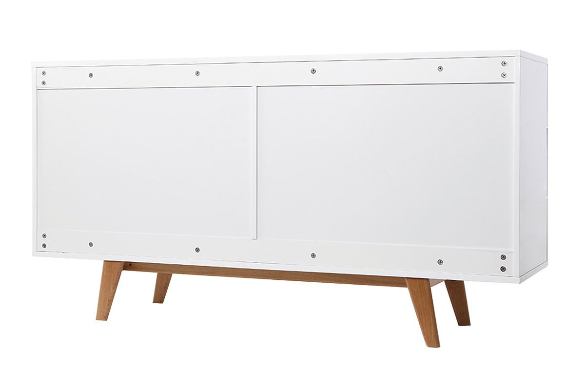 Cmoda escandinava blanco brillante y fresno 6 cajones MELKA